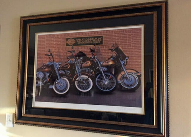 Framed picture of motorcycles