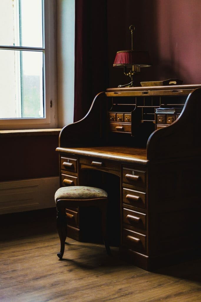 a roll top Victorian desk